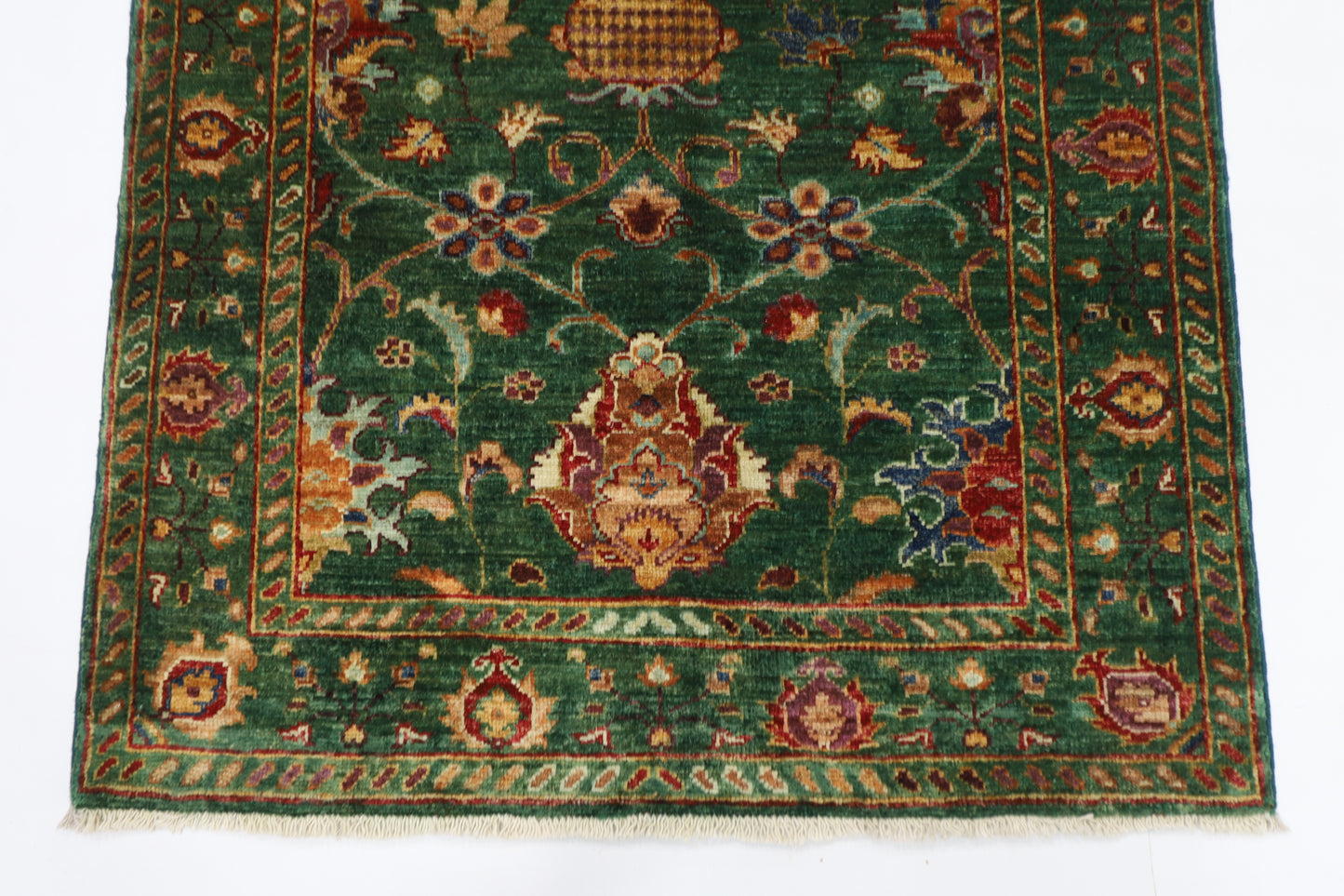 88 x 128 cm | Sultani Green Afghan Tribal Hand Knotted Carpet