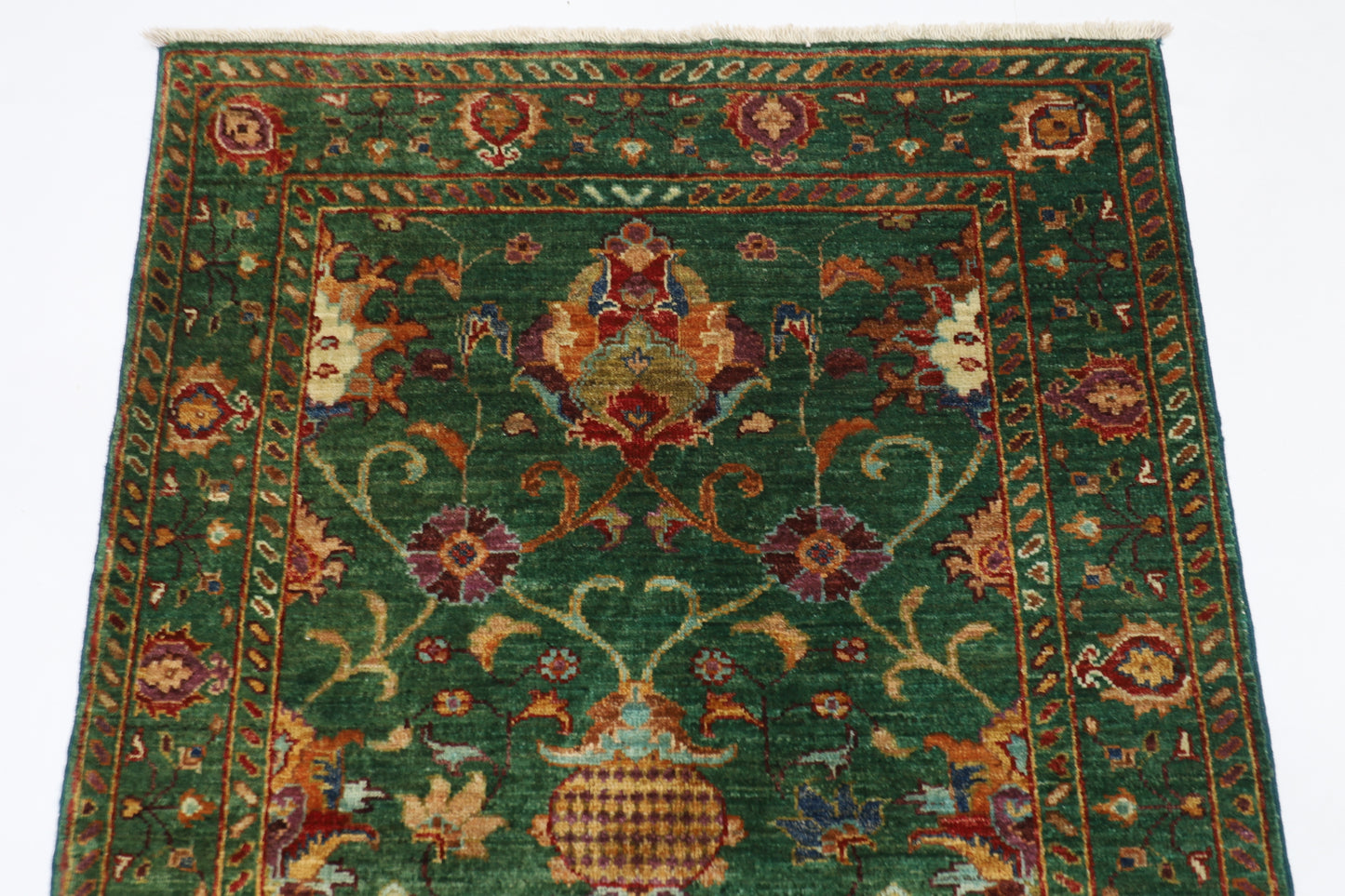 88 x 128 cm | Sultani Green Afghan Tribal Hand Knotted Carpet