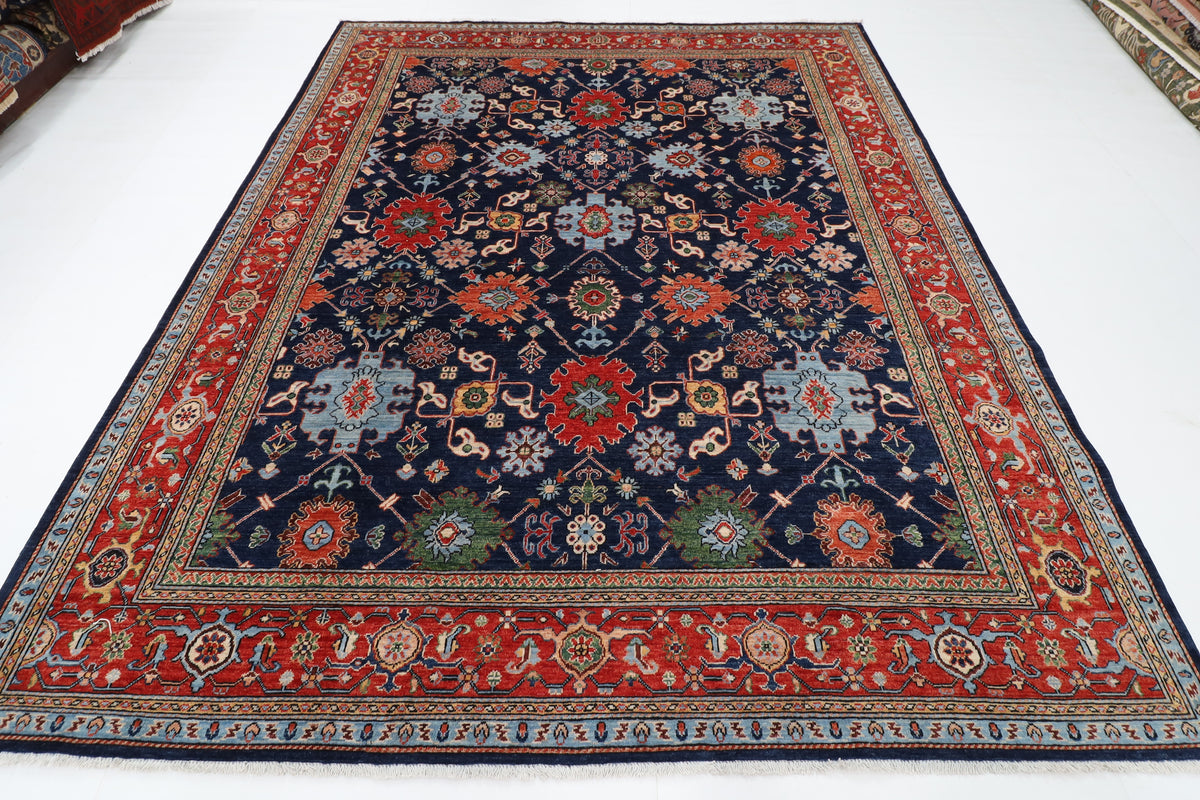 247 x 301 cm | Navy Blue Area Rug Afghan Hand Knotted Veg Dye Wool carpet