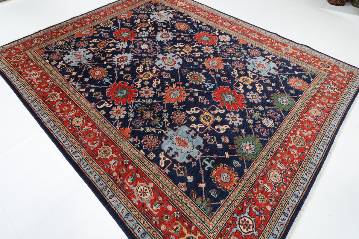 247 x 301 cm | Navy Blue Area Rug Afghan Hand Knotted Veg Dye Wool carpet