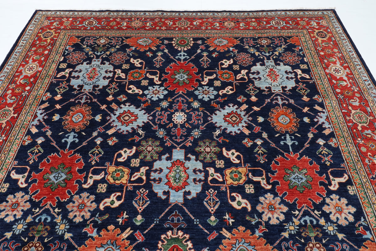 247 x 301 cm | Navy Blue Area Rug Afghan Hand Knotted Veg Dye Wool carpet