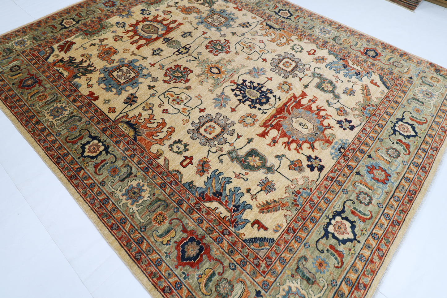 248 x 310 cm | Oriental Floral beige Area Rug Afghan Hand Knotted Veg Dye Wool carpet