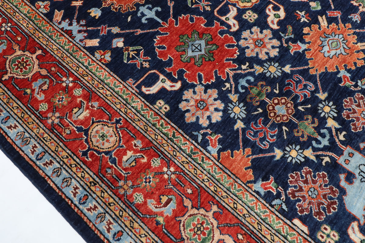 247 x 301 cm | Navy Blue Area Rug Afghan Hand Knotted Veg Dye Wool carpet