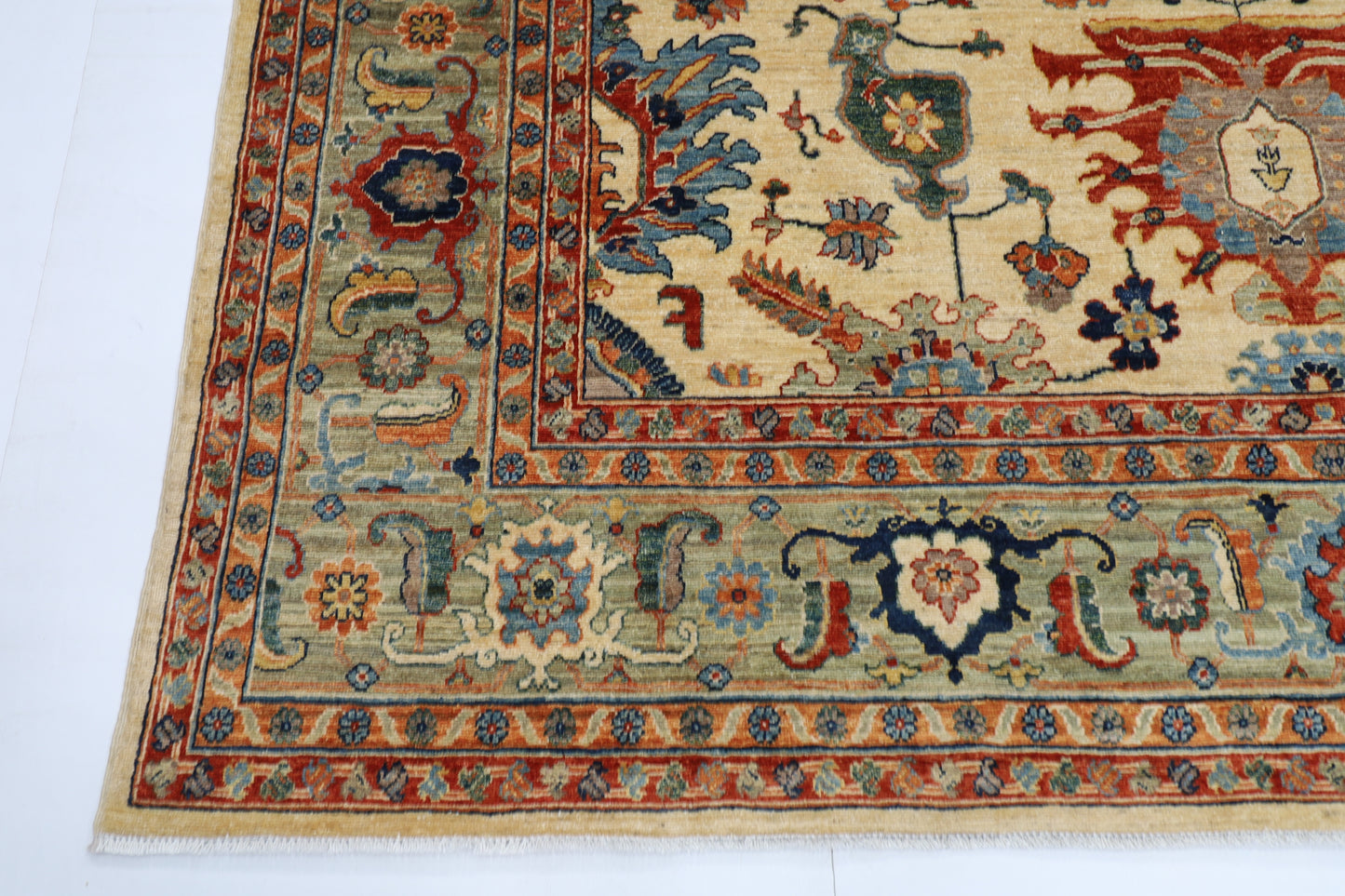 248 x 310 cm | Oriental Floral beige Area Rug Afghan Hand Knotted Veg Dye Wool carpet