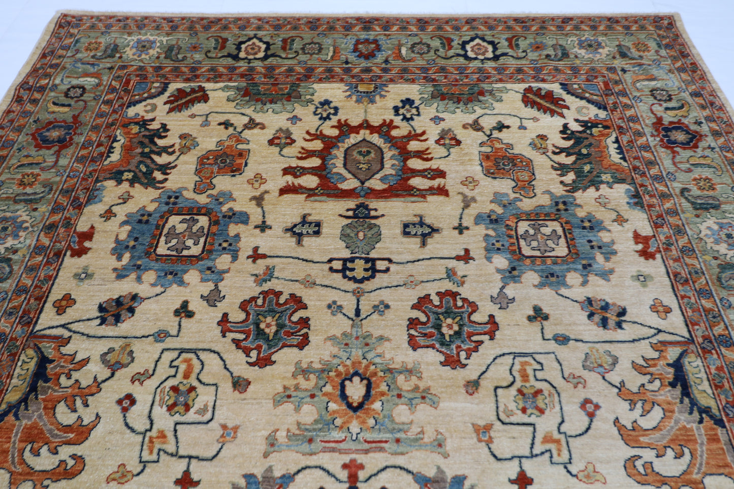 248 x 310 cm | Oriental Floral beige Area Rug Afghan Hand Knotted Veg Dye Wool carpet