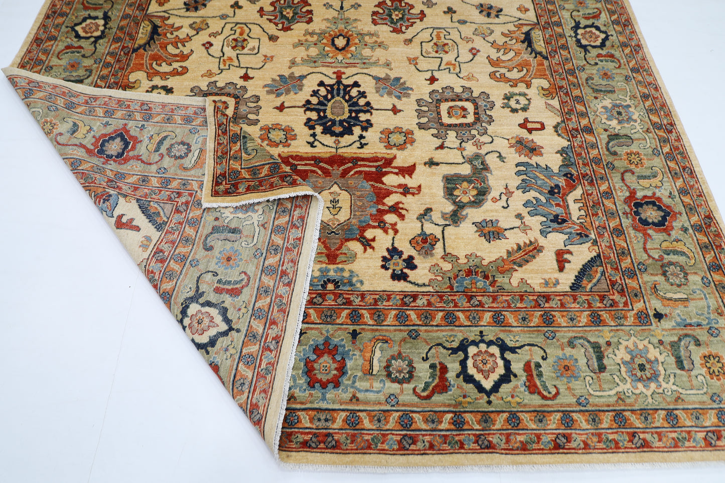 248 x 310 cm | Oriental Floral beige Area Rug Afghan Hand Knotted Veg Dye Wool carpet