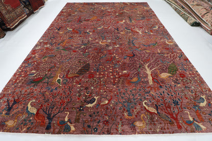 302 x 424 cm | Pink Birds Area Rug Afghan Hand Knotted Veg Dye Wool carpet