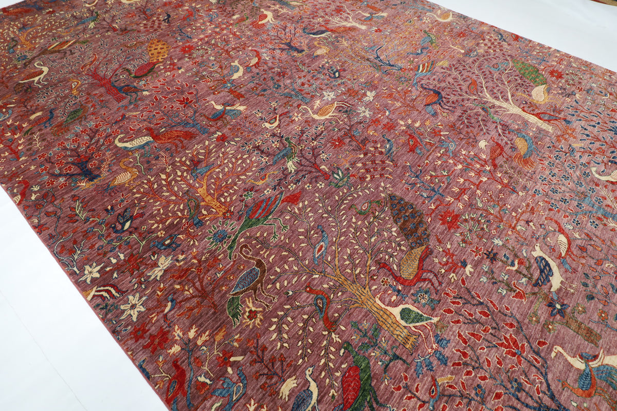 302 x 424 cm | Pink Birds Area Rug Afghan Hand Knotted Veg Dye Wool carpet