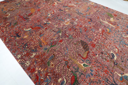 302 x 424 cm | Pink Birds Area Rug Afghan Hand Knotted Veg Dye Wool carpet