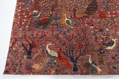 302 x 424 cm | Pink Birds Area Rug Afghan Hand Knotted Veg Dye Wool carpet