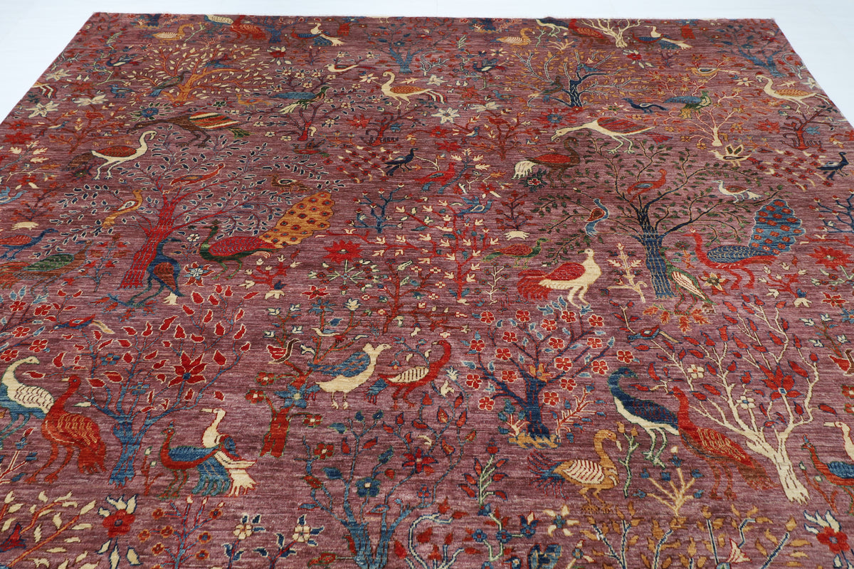 302 x 424 cm | Pink Birds Area Rug Afghan Hand Knotted Veg Dye Wool carpet