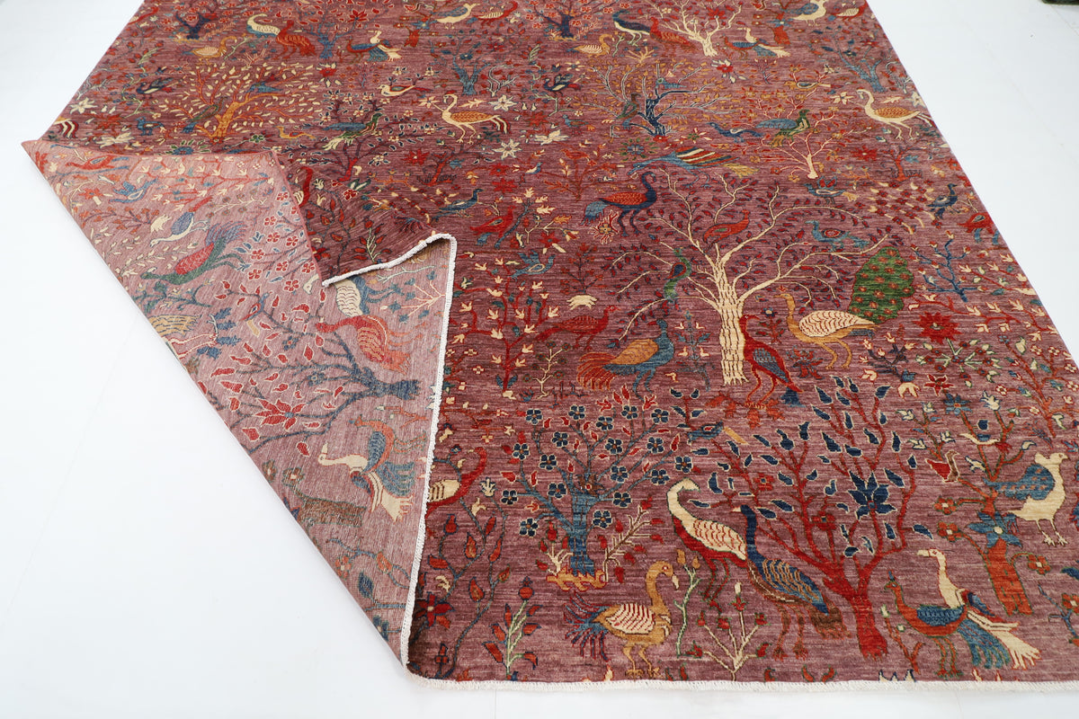 302 x 424 cm | Pink Birds Area Rug Afghan Hand Knotted Veg Dye Wool carpet