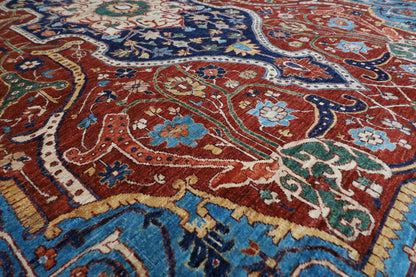304 x 421 cm | Oriental Heriz Red Area Rug Afghan Hand Knotted Veg Dye Wool carpet