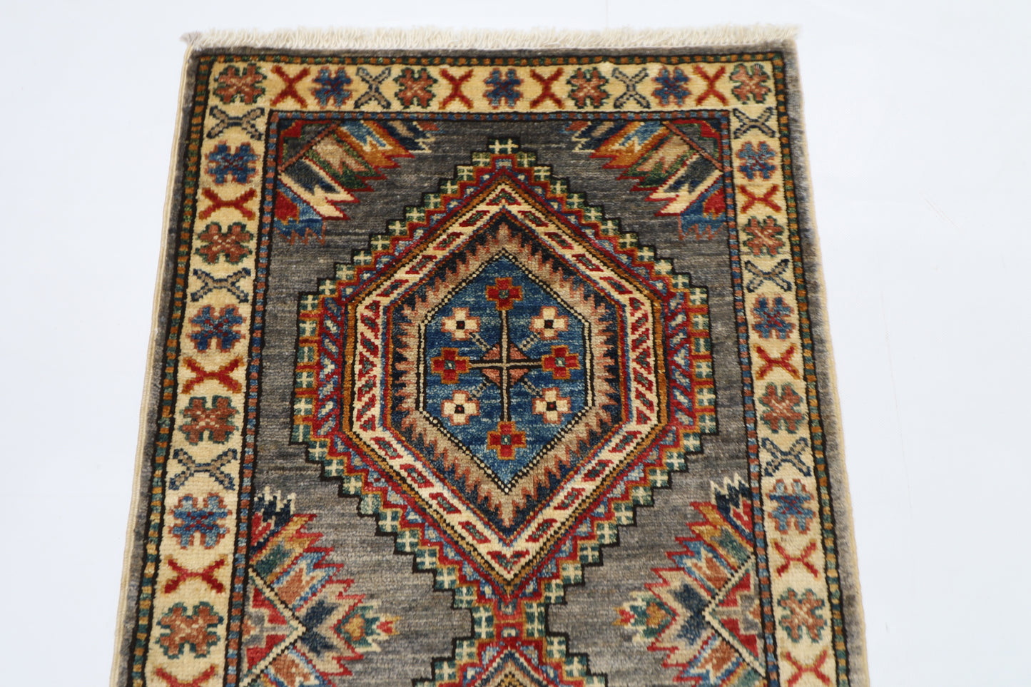 59 x 104 cm | Tribal Kazak gray Accent Rug Afghan Hand Knotted veg Dye Wool carpet