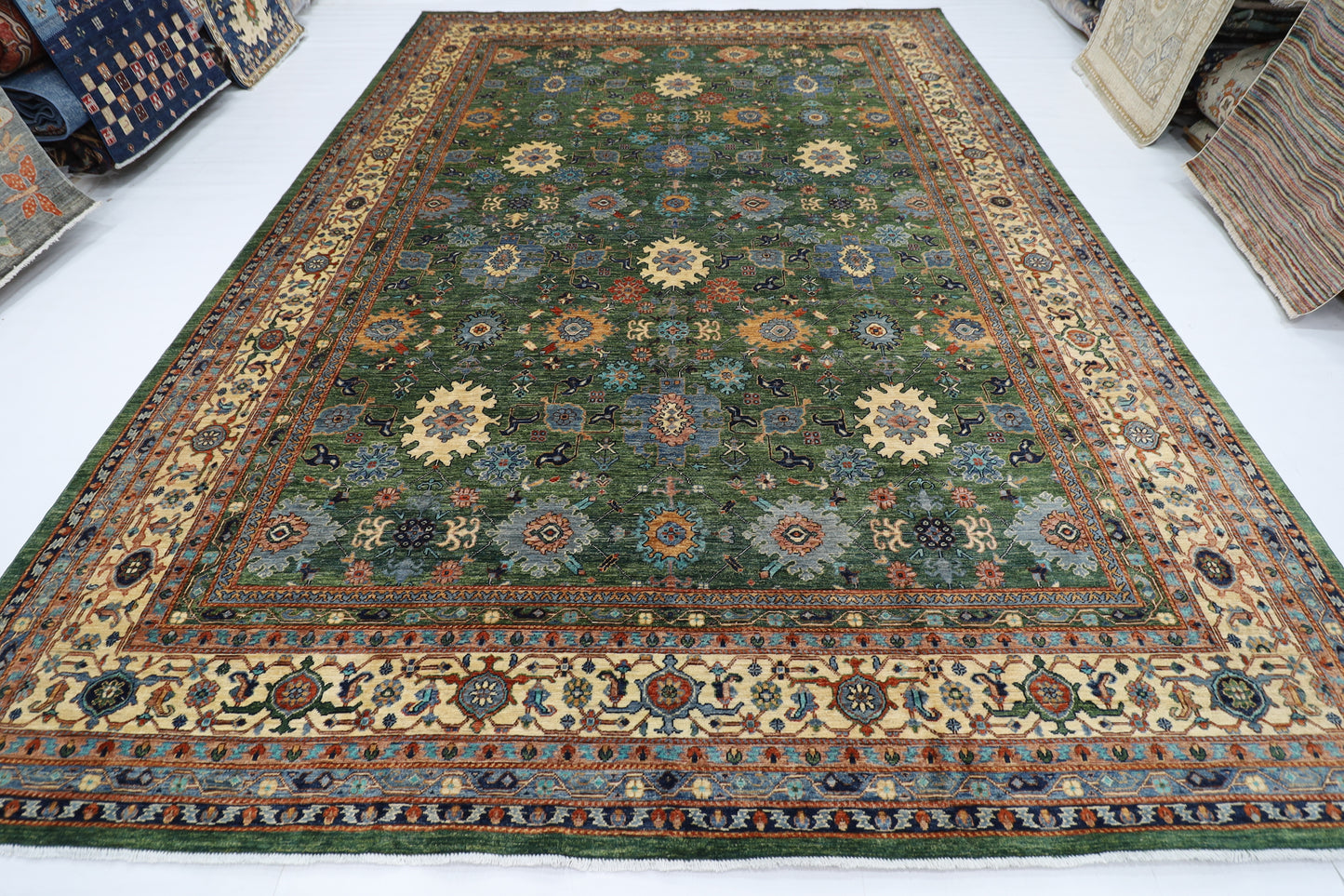 305 x 426 cm | Oriental Bidjar Green Area Rug Afghan Hand Knotted Veg Dye Wool carpet
