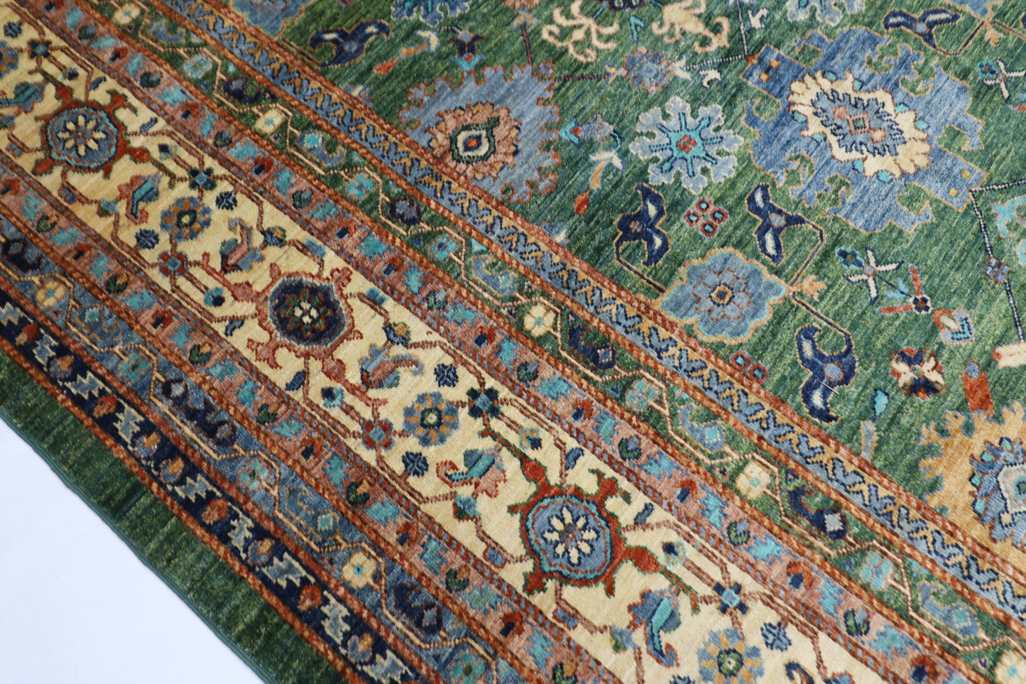 305 x 426 cm | Oriental Bidjar Green Area Rug Afghan Hand Knotted Veg Dye Wool carpet