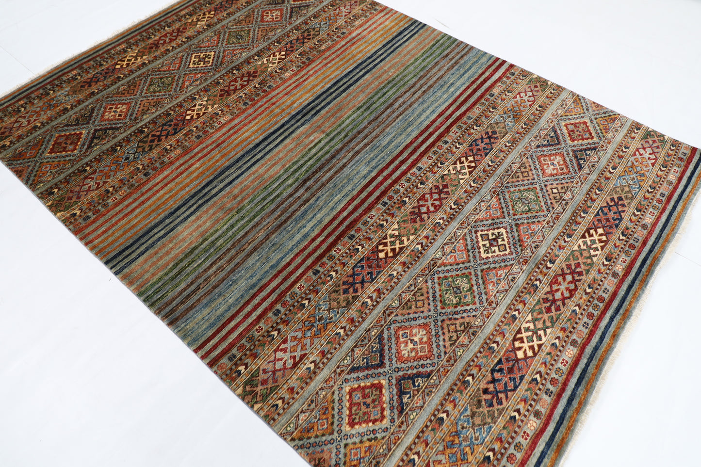 178 x 245 cm | Tribal Gray Area Rug Afghan Hand Knotted veg Dye Wool carpet