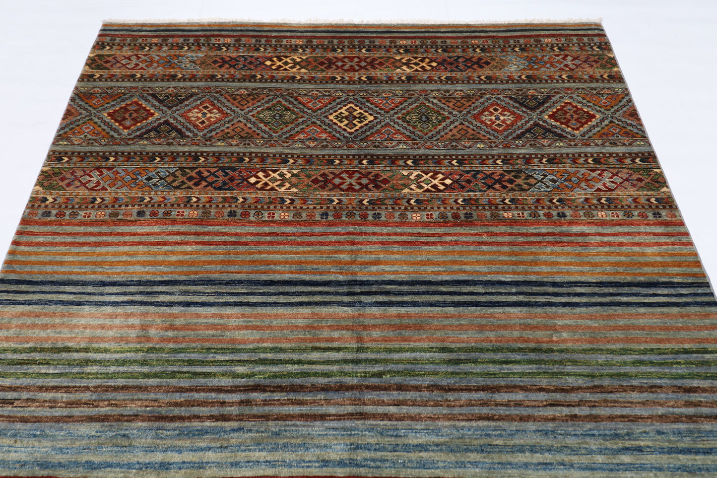 178 x 245 cm | Tribal Gray Area Rug Afghan Hand Knotted veg Dye Wool carpet