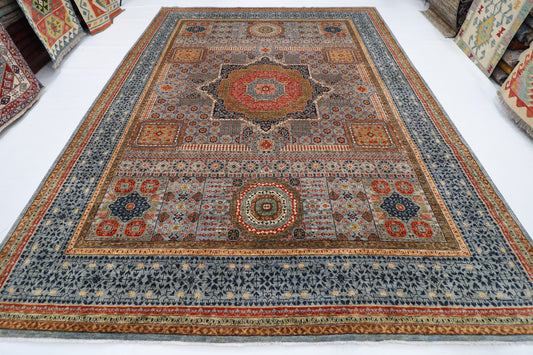 302 x 398 cm | Mamluk Gray Area Rug Afghan Hand Knotted veg Dye Wool carpet