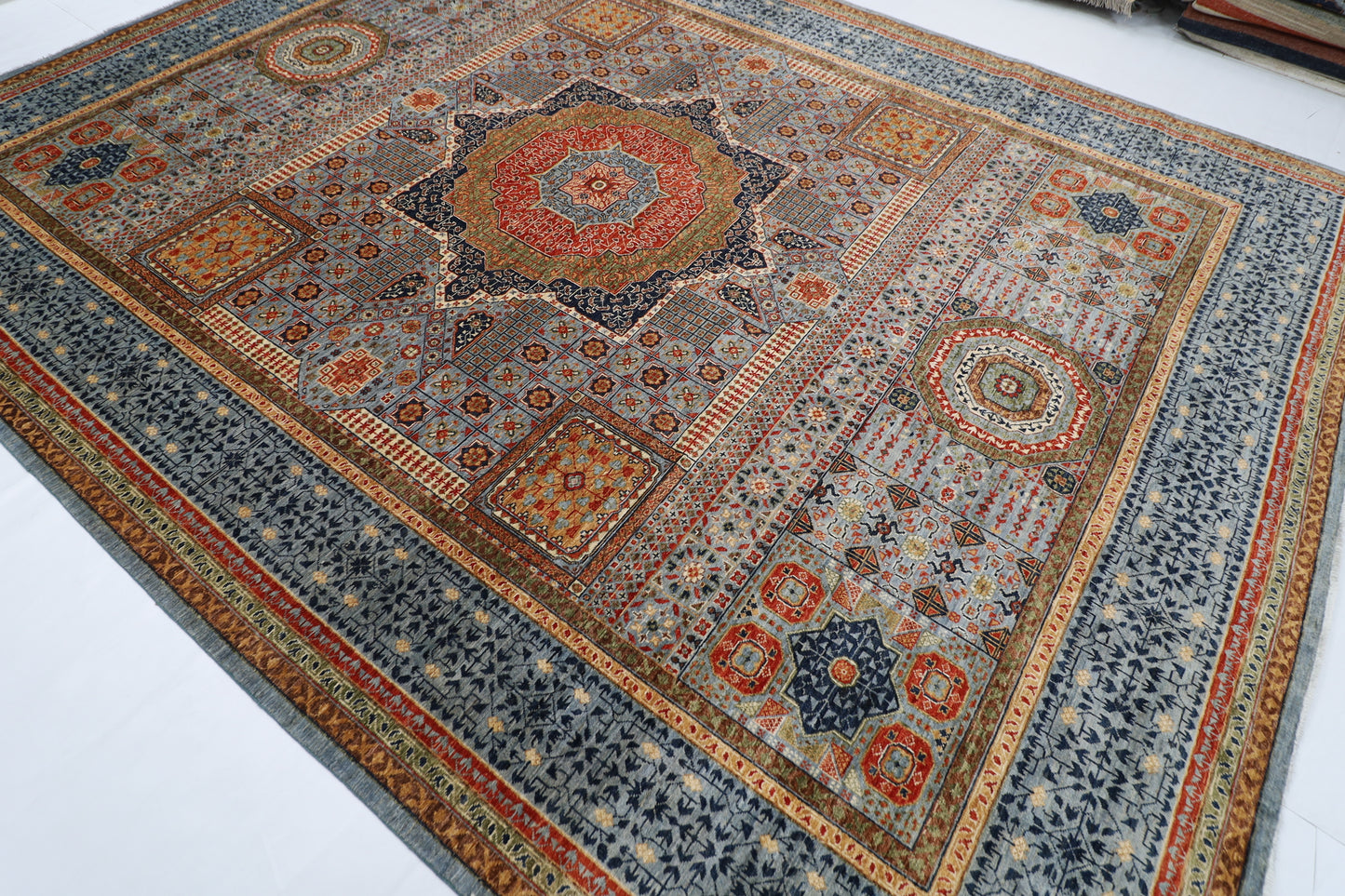 302 x 398 cm | Mamluk Gray Area Rug Afghan Hand Knotted veg Dye Wool carpet