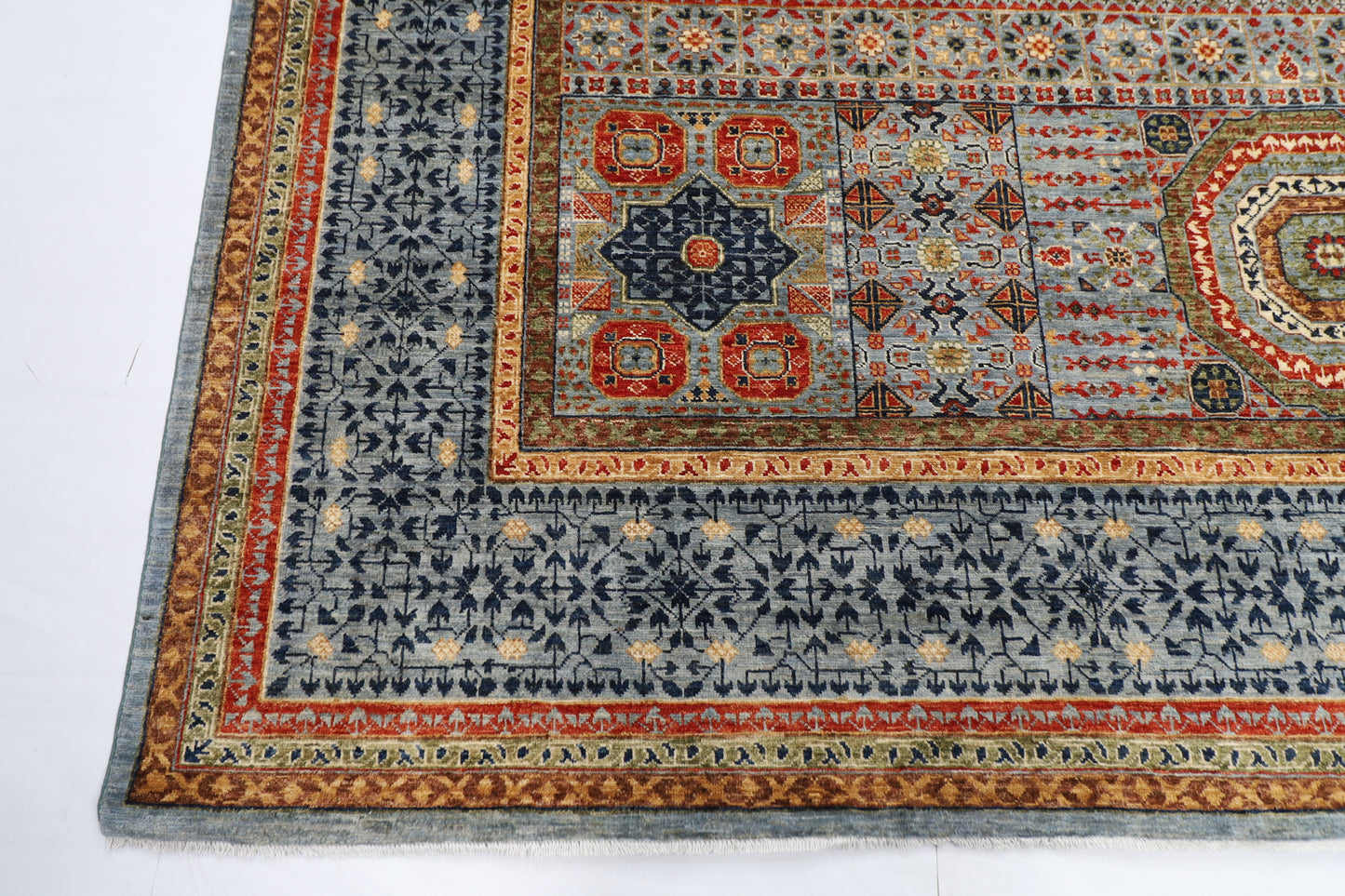 302 x 398 cm | Mamluk Gray Area Rug Afghan Hand Knotted veg Dye Wool carpet