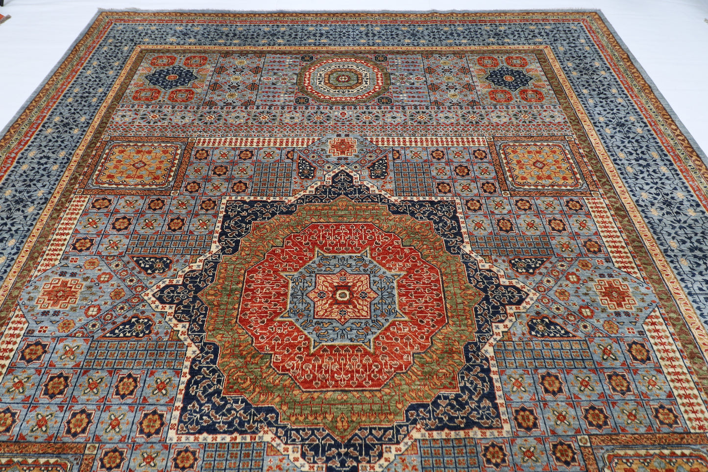 302 x 398 cm | Mamluk Gray Area Rug Afghan Hand Knotted veg Dye Wool carpet