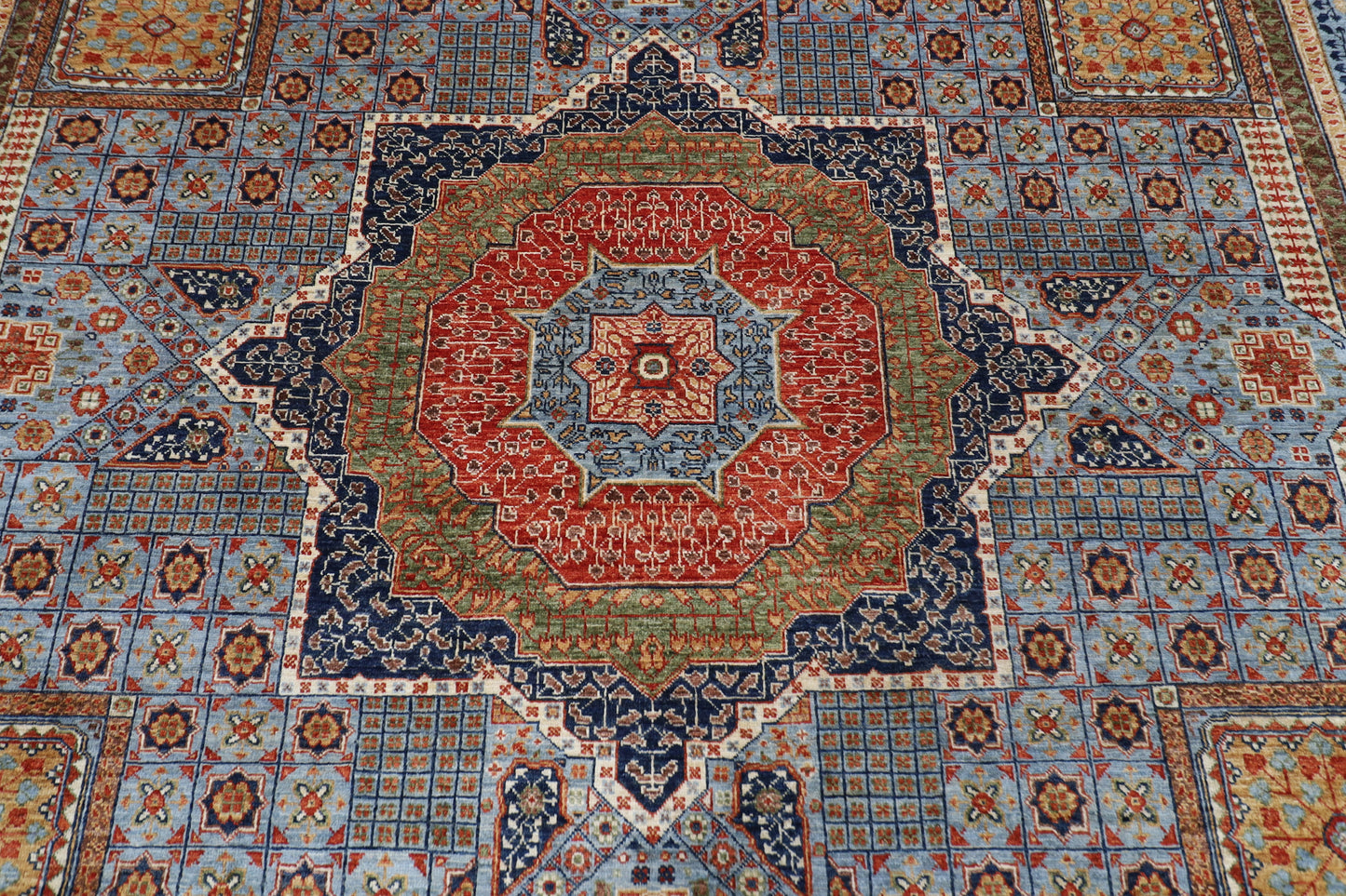 302 x 398 cm | Mamluk Gray Area Rug Afghan Hand Knotted veg Dye Wool carpet