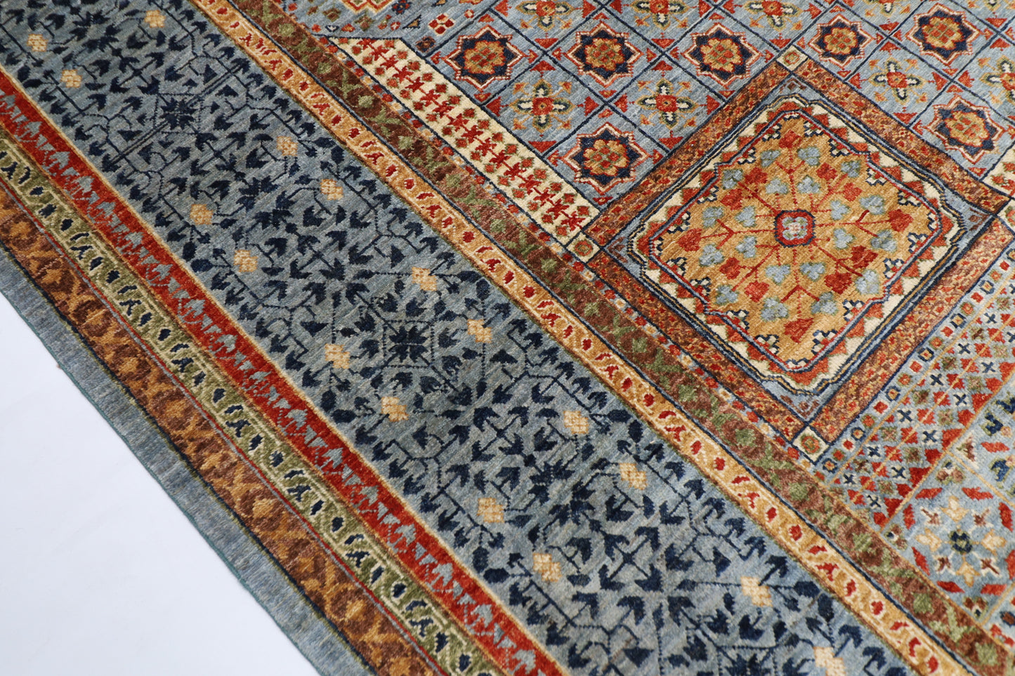 302 x 398 cm | Mamluk Gray Area Rug Afghan Hand Knotted veg Dye Wool carpet