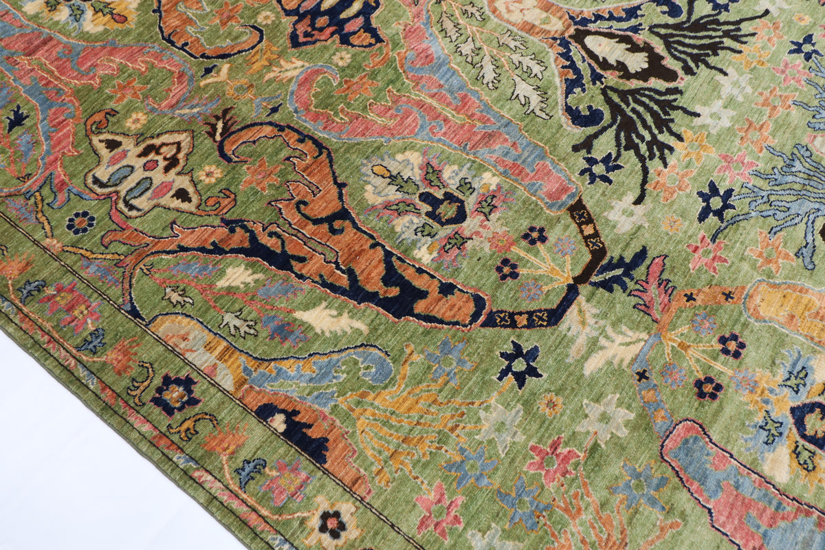 269 x 369 cm | Kawros Green Afghan Veg Dye Wool carpet