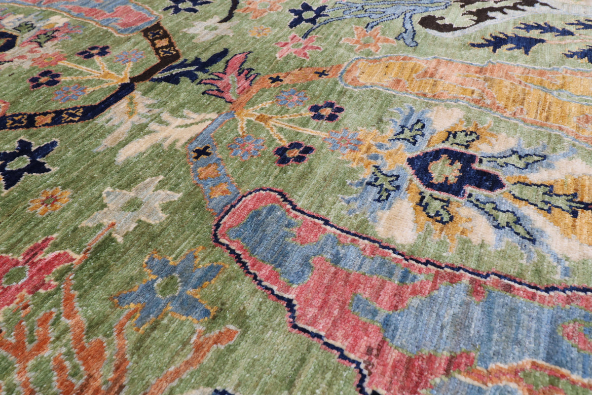 269 x 369 cm | Kawros Green Afghan Veg Dye Wool carpet