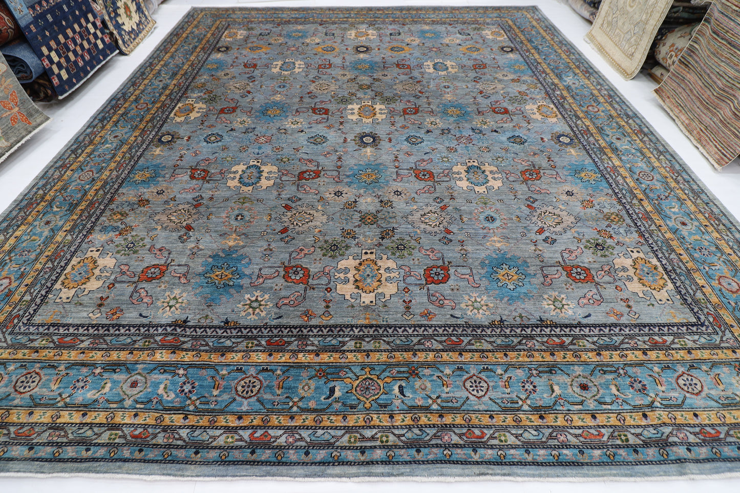375 x 448 cm | Large Oriental Bidjar Gray Area Rug Afghan Hand Knotted Veg Dye Wool carpet