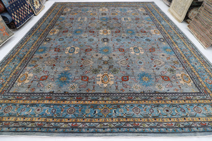 375 x 448 cm | Large Oriental Bidjar Gray Area Rug Afghan Hand Knotted Veg Dye Wool carpet