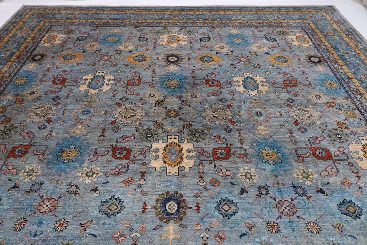 375 x 448 cm | Large Oriental Bidjar Gray Area Rug Afghan Hand Knotted Veg Dye Wool carpet