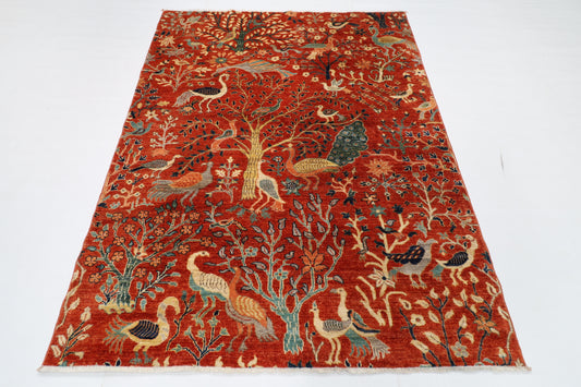 155 x 200 cm | Birds Orange Area Rug Afghan Hand Knotted veg Dye Wool carpet