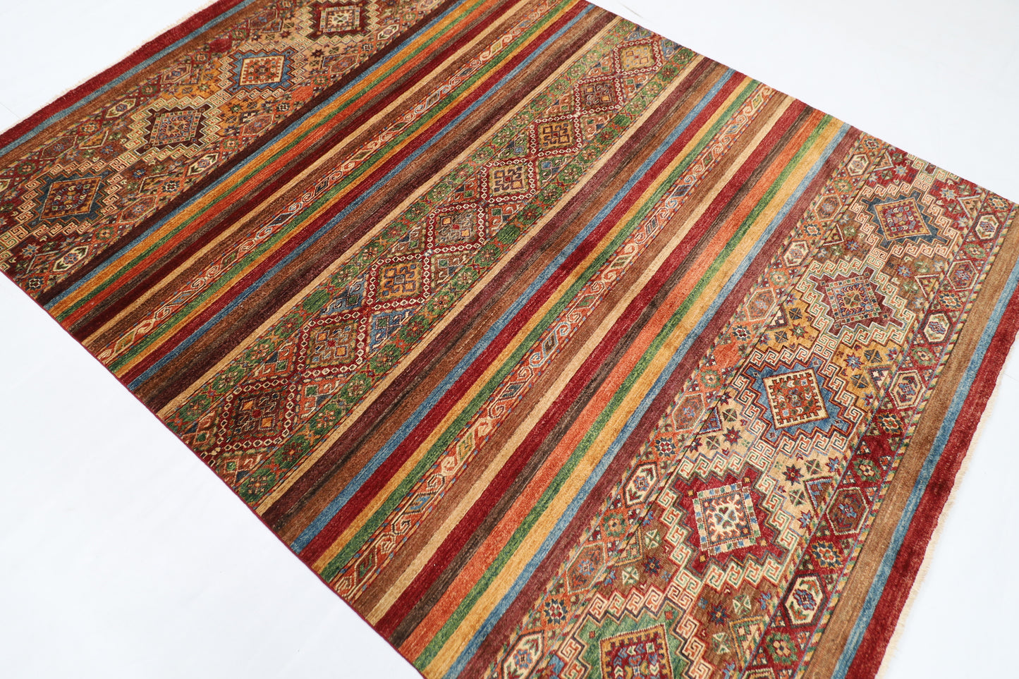 180 x 244 cm | Tribal Red Area Rug Afghan Hand Knotted veg Dye Wool carpet