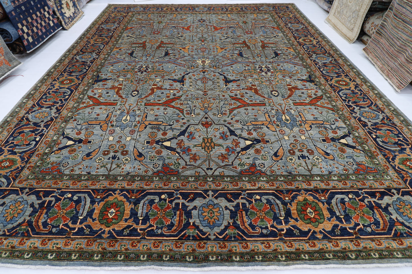 358 x 454 cm | Oriental Bidjar Gray Area Rug Afghan Hand Knotted Veg Dye Wool carpet