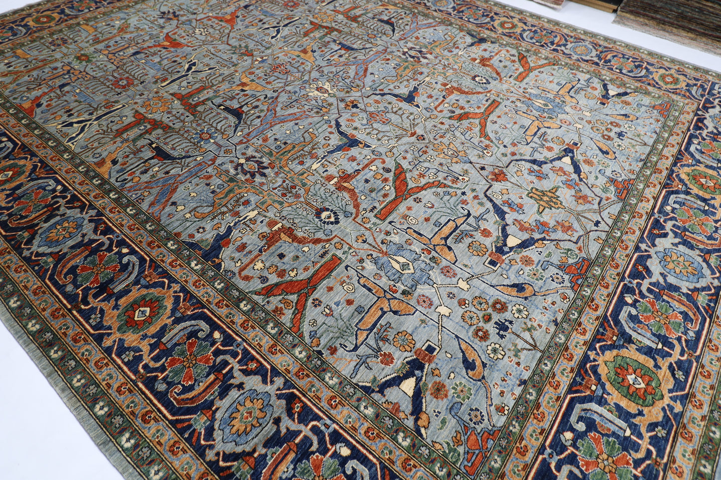358 x 454 cm | Oriental Bidjar Gray Area Rug Afghan Hand Knotted Veg Dye Wool carpet