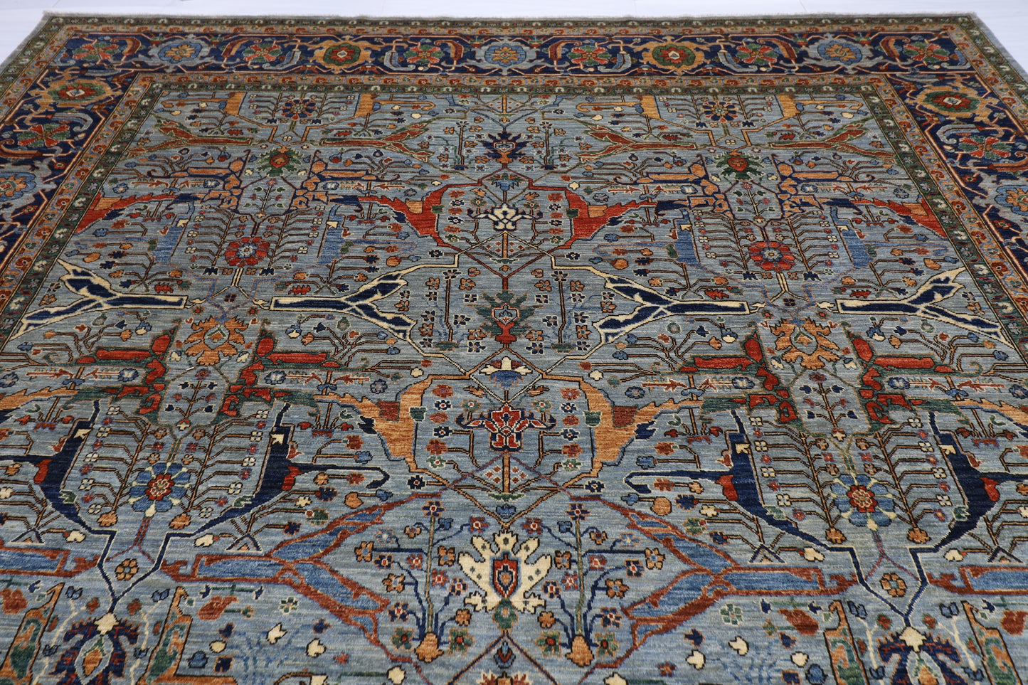 358 x 454 cm | Oriental Bidjar Gray Area Rug Afghan Hand Knotted Veg Dye Wool carpet