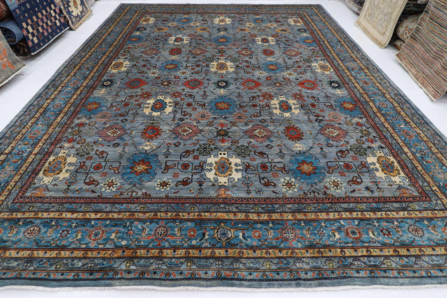 354 x 454 cm | Oriental Bidjar Gray Area Rug Afghan Hand Knotted Veg Dye Wool carpet