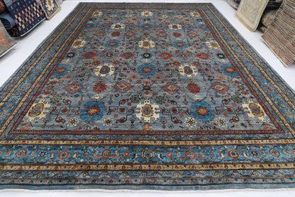 354 x 454 cm | Oriental Bidjar Gray Area Rug Afghan Hand Knotted Veg Dye Wool carpet