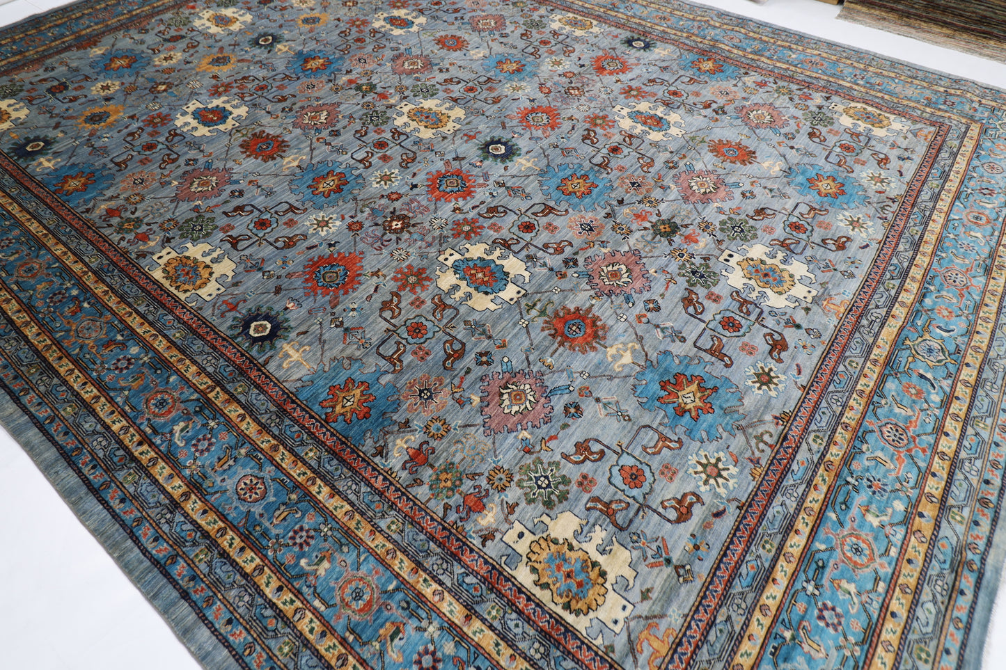 354 x 454 cm | Oriental Bidjar Gray Area Rug Afghan Hand Knotted Veg Dye Wool carpet