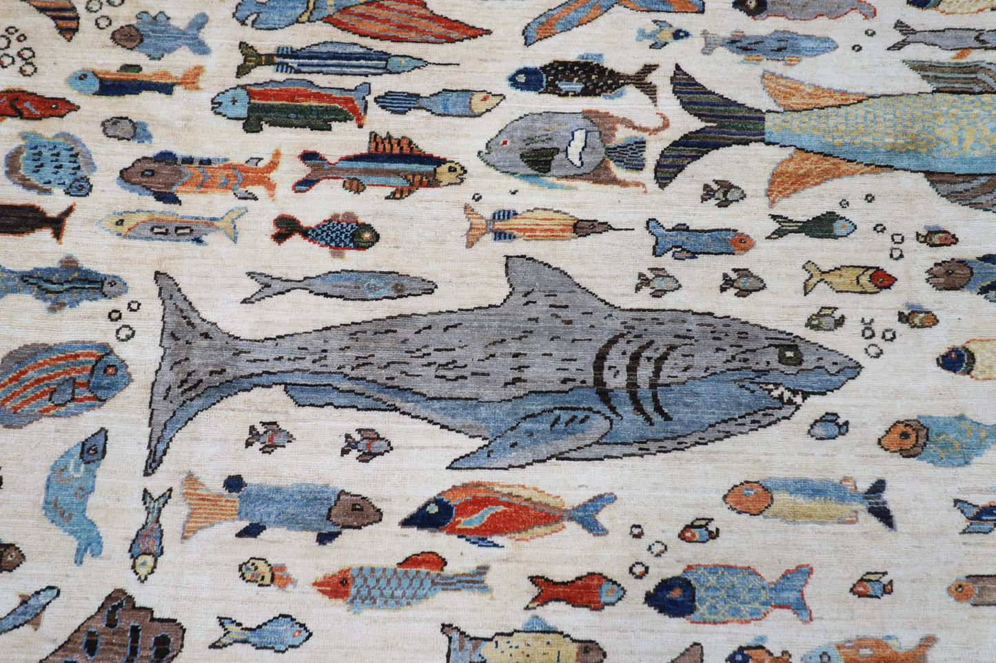 300 x 426 cm | Fish Beige Area Rug Afghan Hand Knotted veg Dye Wool carpet