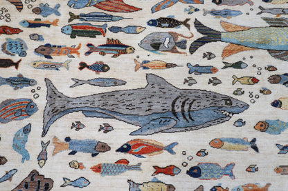 300 x 426 cm | Fish Beige Area Rug Afghan Hand Knotted veg Dye Wool carpet