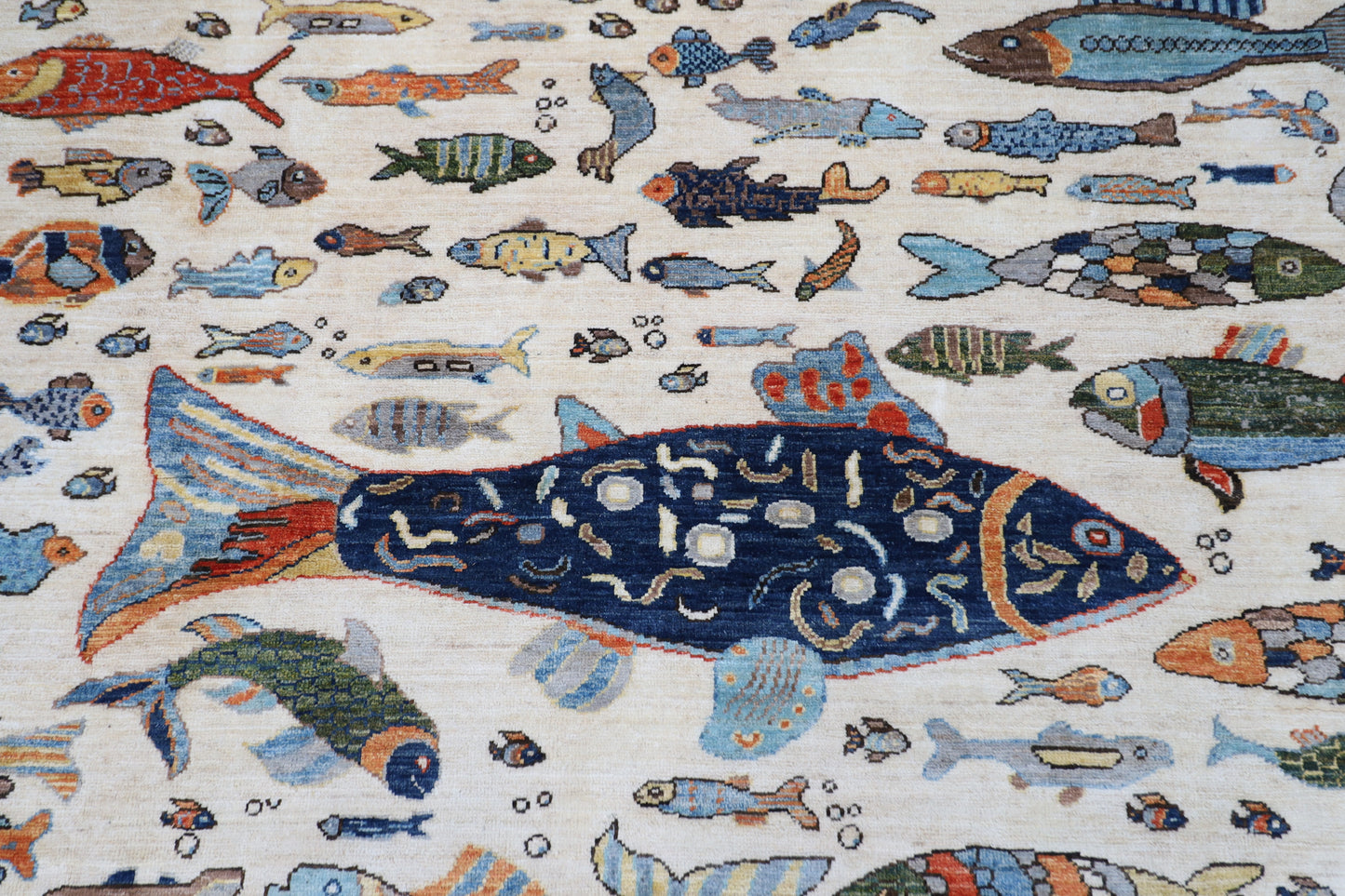 300 x 426 cm | Fish Beige Area Rug Afghan Hand Knotted veg Dye Wool carpet