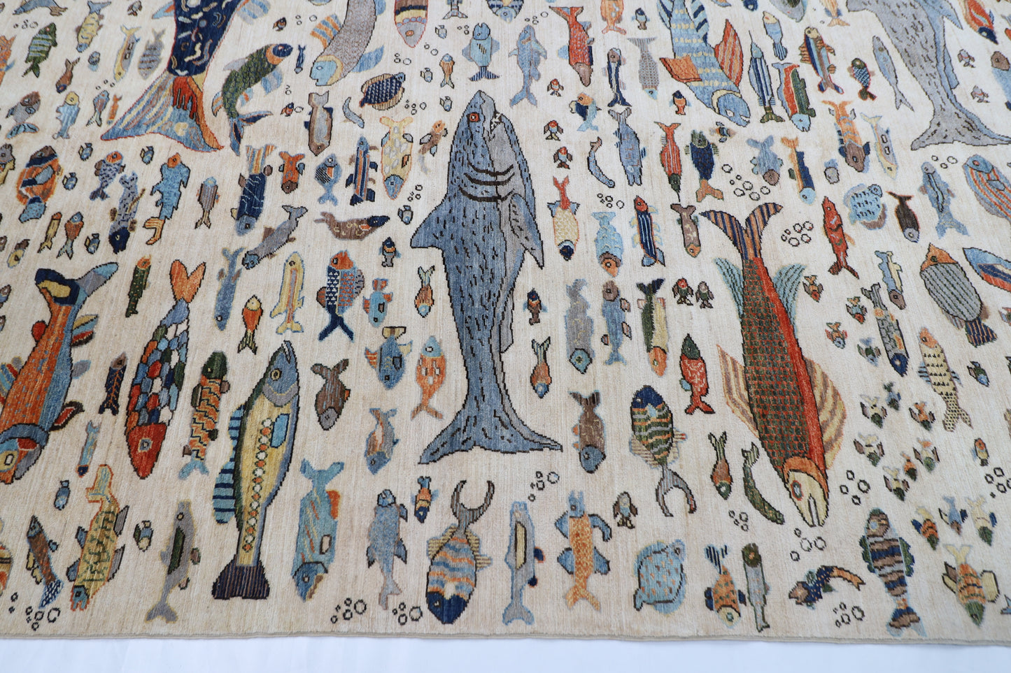 300 x 426 cm | Fish Beige Area Rug Afghan Hand Knotted veg Dye Wool carpet
