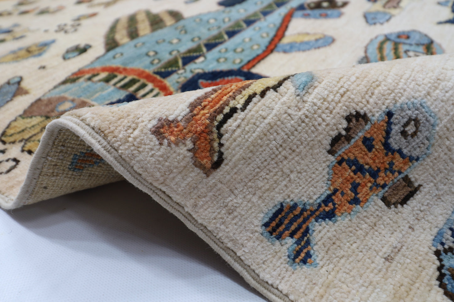 300 x 426 cm | Fish Beige Area Rug Afghan Hand Knotted veg Dye Wool carpet