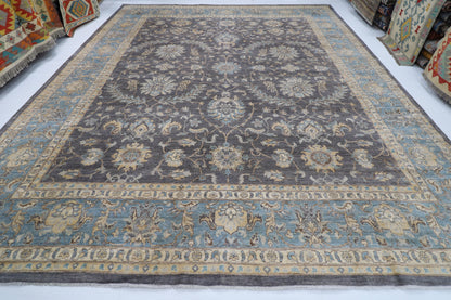 367 x 448 cm | Large Size Tribal Gray Area Rug Afghan Hand Knotted veg Dye Wool carpet