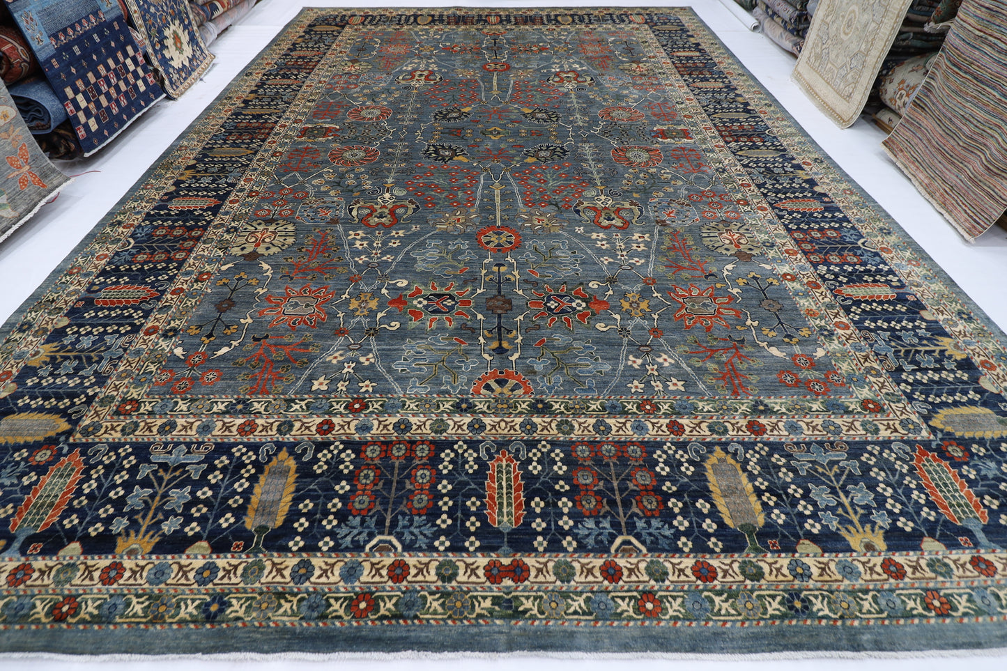 360 x 537 cm | Oriental Floral Gray Area Rug Afghan Hand Knotted Veg Dye Wool carpet