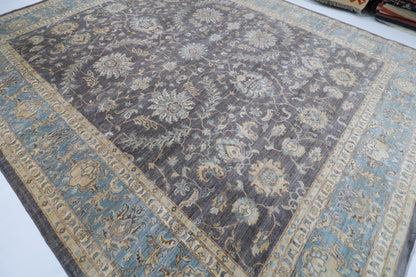 367 x 448 cm | Large Size Tribal Gray Area Rug Afghan Hand Knotted veg Dye Wool carpet