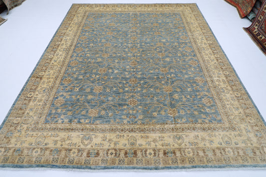 248 x 300 cm | Blue Beige Afghan Tribal Hand Knotted Wool Carpet